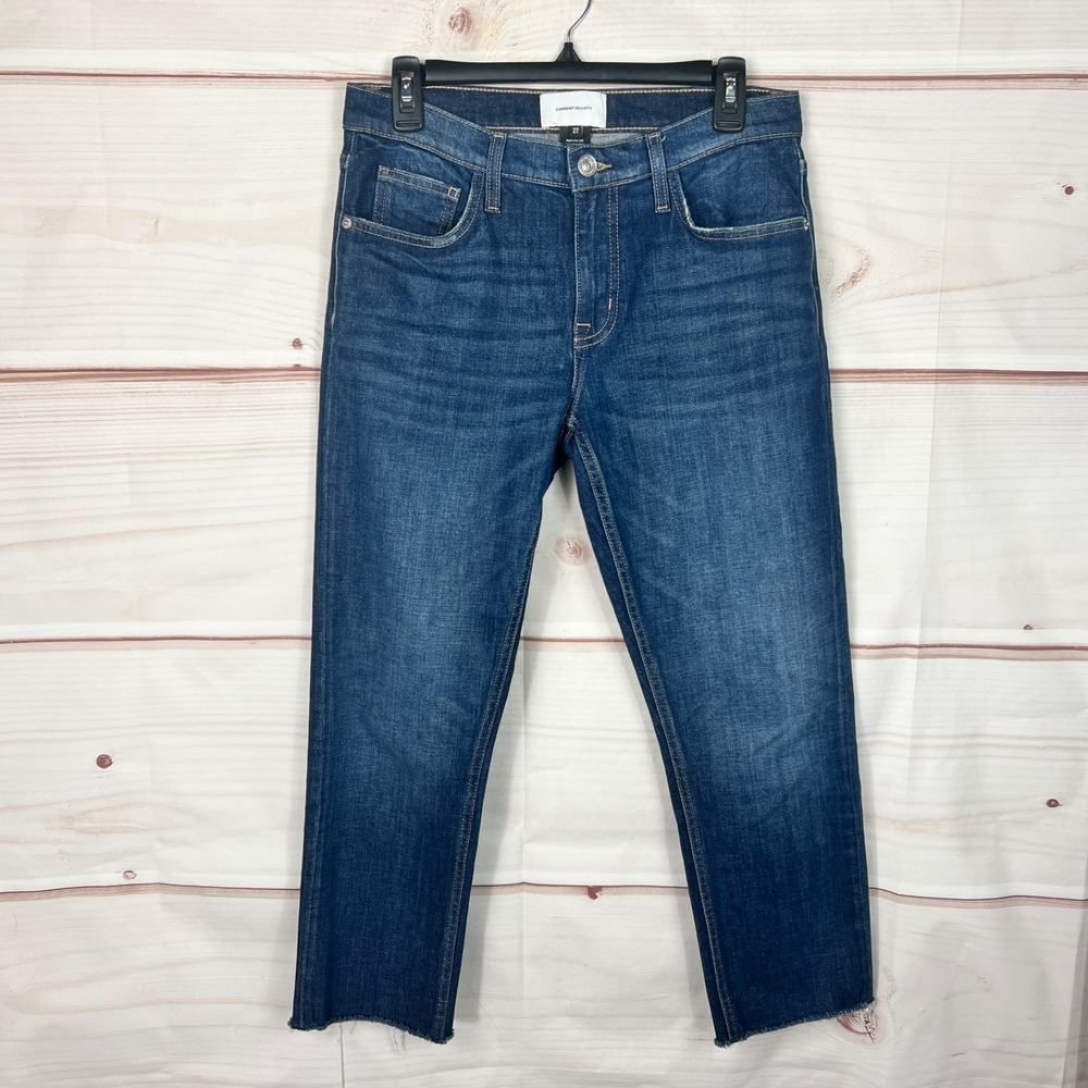Current/Elliott Jeans Womens 27 Blue Straight Leg Denim Mid Rise Dark Wash